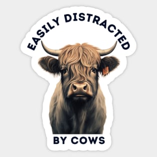 Easily Distracted by Cows Retro Design | Highland Cattle Lover Sticker